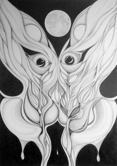 Dessin intitulée "Le papillon lunaire" par Pelletier, Œuvre d'art originale, Crayon