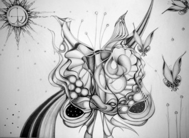 Dessin intitulée "La fleur papillon" par Pelletier, Œuvre d'art originale, Crayon