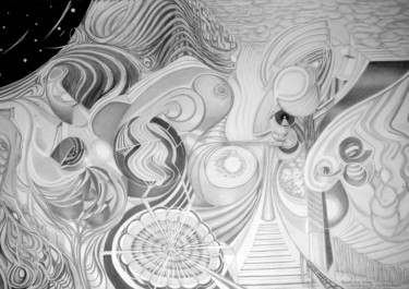 Disegno intitolato "Parcelle d'un unive…" da Pelletier, Opera d'arte originale, Grafite