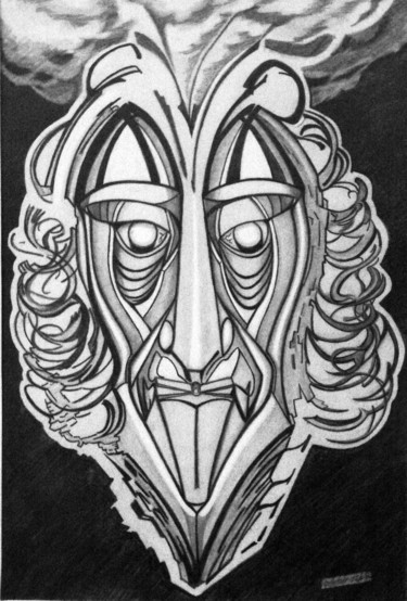 Desenho intitulada "Masque à la tête da…" por Pelletier, Obras de arte originais, Lápis