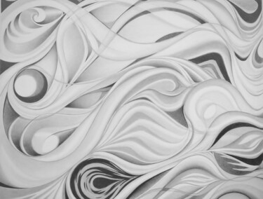 Dessin intitulée "Mouvements, vagues…" par Pelletier, Œuvre d'art originale, Crayon
