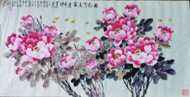 Peinture intitulée "国色天香(Peony)" par De Wen Dewen Yang Yang, Œuvre d'art originale, Encre