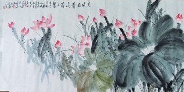 Painting titled "荷花(Lotus)" by De Wen Dewen Yang Yang, Original Artwork, Ink