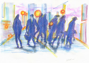 Painting titled "rush-hour crowds_12…" by Dea Lieotto, Original Artwork, Watercolor