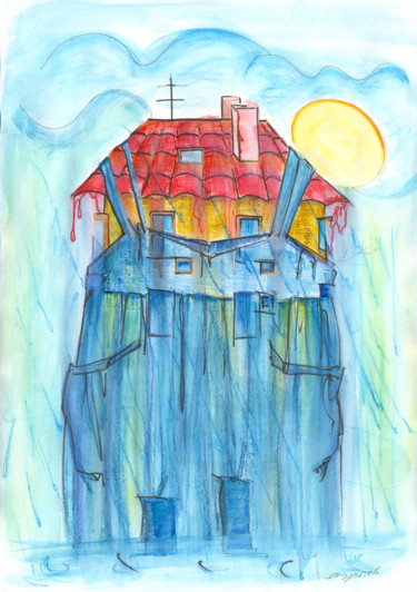 Painting titled "the rain and the ho…" by Dea Lieotto, Original Artwork, Watercolor