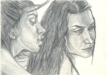 Dibujo titulada "Two girls talking.…" por Dea Lieotto, Obra de arte original, Lápiz