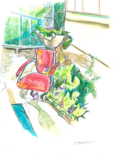 Painting titled "The chair on the Gr…" by Dea Lieotto, Original Artwork, Watercolor
