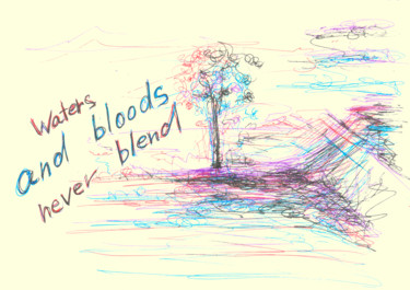 Disegno intitolato "water and blood. 26…" da Dea Lieotto, Opera d'arte originale, Biro