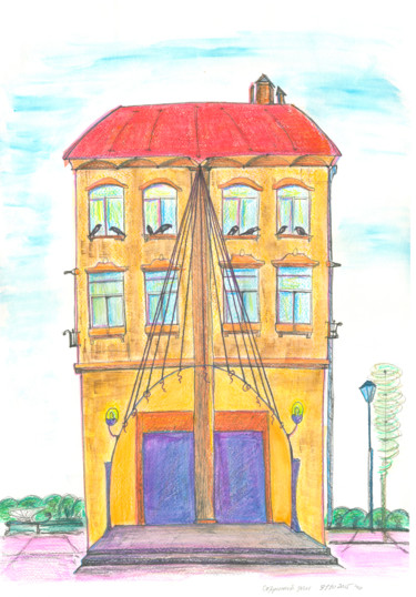 Malarstwo zatytułowany „House with strings.…” autorstwa Dea Lieotto, Oryginalna praca, Akwarela