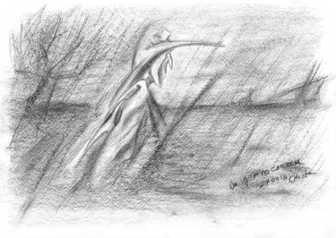 Rysunek zatytułowany „The wanderer going…” autorstwa Dea Lieotto, Oryginalna praca, Węgiel drzewny