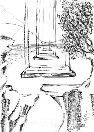 Disegno intitolato "Bridge of a swing.…" da Dea Lieotto, Opera d'arte originale, Matita