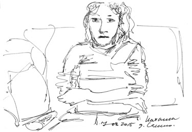 Disegno intitolato "My sister at mother…" da Dea Lieotto, Opera d'arte originale, Biro