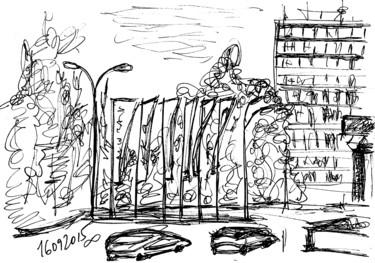 Dessin intitulée "Gagarin Avenue. 16…" par Dea Lieotto, Œuvre d'art originale, Stylo à bille