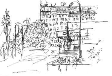 Tekening getiteld "Oka's hotel. Nizhny…" door Dea Lieotto, Origineel Kunstwerk, Balpen