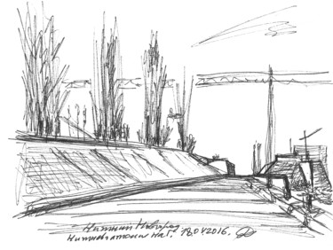 Disegno intitolato "Volga river embankm…" da Dea Lieotto, Opera d'arte originale, Biro
