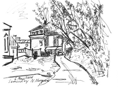 Dessin intitulée "monastery, 6 May, 2…" par Dea Lieotto, Œuvre d'art originale, Stylo à bille