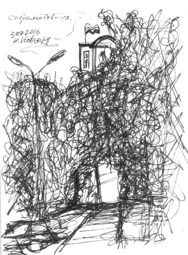 Drawing titled "Dobrolubova street,…" by Dea Lieotto, Original Artwork, Ballpoint pen