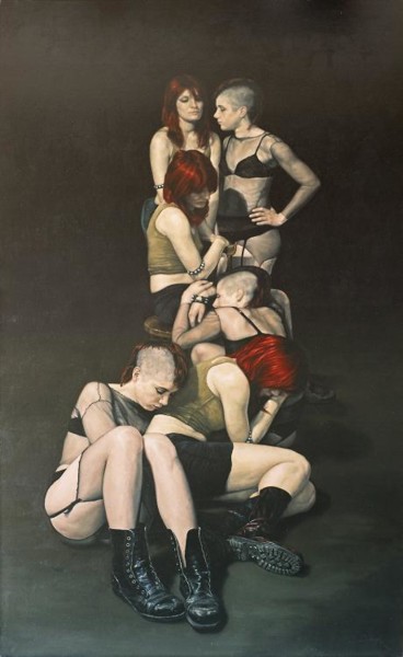 Painting titled "Jovenes sobre fondo…" by Deangel, Original Artwork