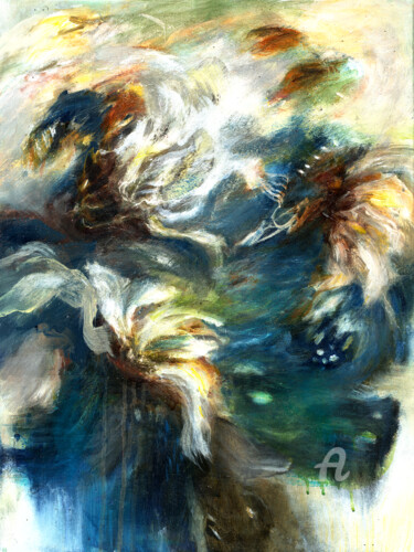 Schilderij getiteld "Indigo Flair 2" door Deanna Che Lyn, Origineel Kunstwerk, Acryl