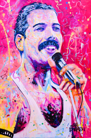 Painting titled "Freddie Mercury - Q…" by Deb Breton, Original Artwork, Acrylic Mounted on Wood Stretcher frame