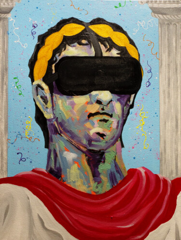 Painting titled "Virtual World Domin…" by Deb Breton, Original Artwork, Acrylic Mounted on Wood Stretcher frame