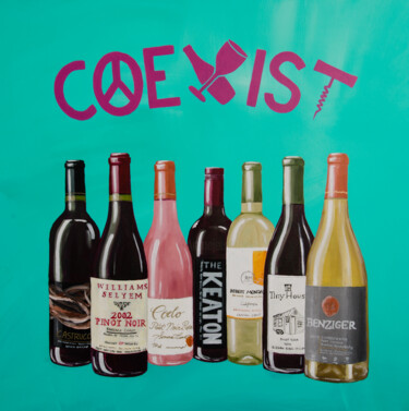 Painting titled "Coexist - Wine Pain…" by Deb Breton, Original Artwork, Acrylic