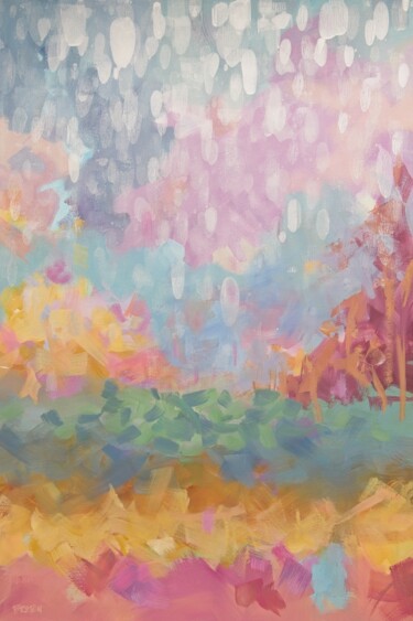 Картина под названием "Here Comes the Rain…" - Deb Breton, Подлинное произведение искусства, Акрил Установлен на Деревянная…