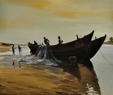 Painting titled "Shores" by Debabrata Sarkar, Original Artwork, Acrylic