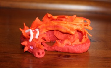 Sculpture titled "Resting Dragon" by Deborah Pain, Original Artwork, Polymer clay