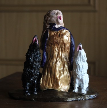 Sculpture intitulée "Wolf Lady" par Deborah Pain, Œuvre d'art originale, Argile