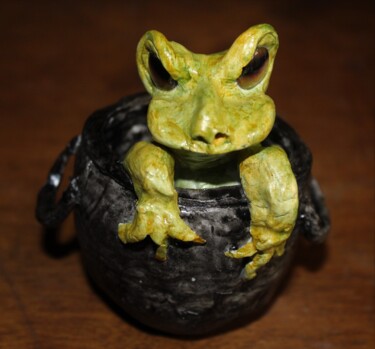 Sculpture titled "The Witch's Frog" by Deborah Pain, Original Artwork, Clay