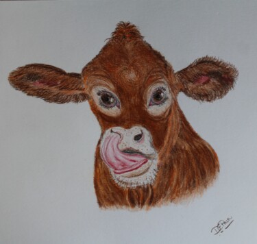 Dessin intitulée "How Now Brown Cow" par Deborah Pain, Œuvre d'art originale, Crayon