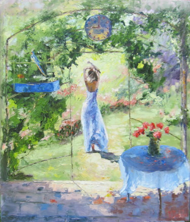 Painting titled "Girl Garden Rose, b…" by Viktoria Debda, Original Artwork, Oil