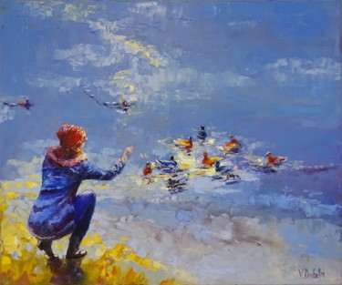 Peinture intitulée "Ducks birds Lake Gi…" par Viktoria Debda, Œuvre d'art originale, Huile