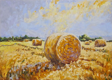 Painting titled "Sunny time field St…" by Viktoria Debda, Original Artwork, Oil