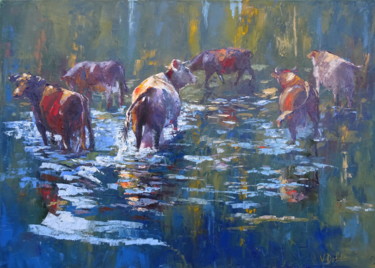 Painting titled "Cows,Сountry style,…" by Viktoria Debda, Original Artwork, Oil