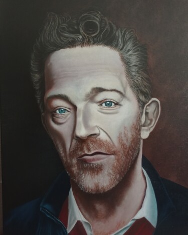 Painting titled "Vincent Cassel" by Pierre De Béarn, Original Artwork, Oil Mounted on Wood Stretcher frame