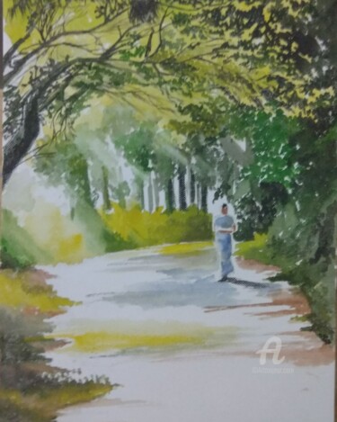 Painting titled "Walking Alone" by Debjyoti Chakraborty, Original Artwork