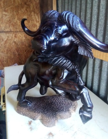 Sculpture titled "Ebony Buffalo Accro…" by Obed Omwange, Original Artwork, Wood