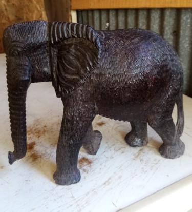 Sculpture titled "Ebony Elephant rough" by Obed Omwange, Original Artwork, Wood