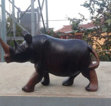 Sculpture titled "Rosewood Rhino small" by Obed Omwange, Original Artwork, Wood