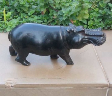 Sculpture titled "Ebony hippo small" by Obed Omwange, Original Artwork, Wood