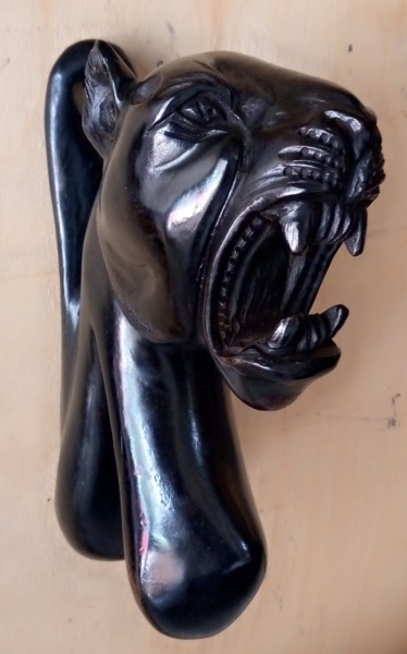 Sculpture titled "Ebony cheetah head0…" by Obed Omwange, Original Artwork, Wood