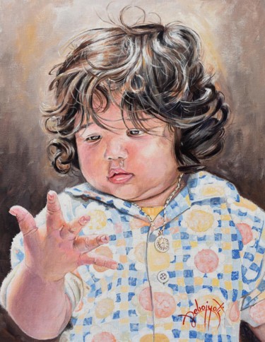 Painting titled "Cute Baby" by Debojyoti Boruah, Original Artwork, Acrylic