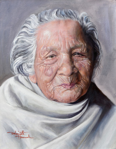 Painting titled "Grand Mother" by Debojyoti Boruah, Original Artwork, Acrylic