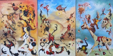 Painting titled "TRIPTYQUE ONIRIQUE" by De Bonsecours, Original Artwork, Acrylic