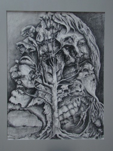 Drawing titled "paréidolie de betula" by De Bonsecours, Original Artwork, Charcoal