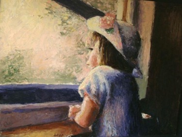 Painting titled "Alla finestra" by Calidè, Original Artwork, Oil