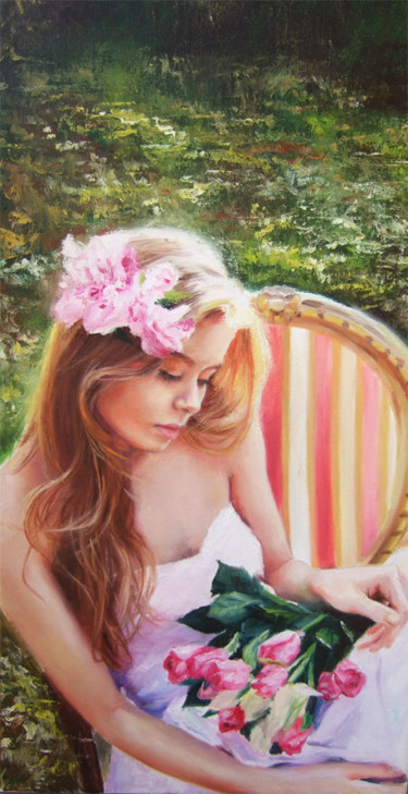 Painting titled "Romantic girl" by Calidè, Original Artwork, Oil