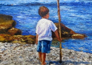 Painting titled "Baby at sea" by Calidè, Original Artwork, Oil